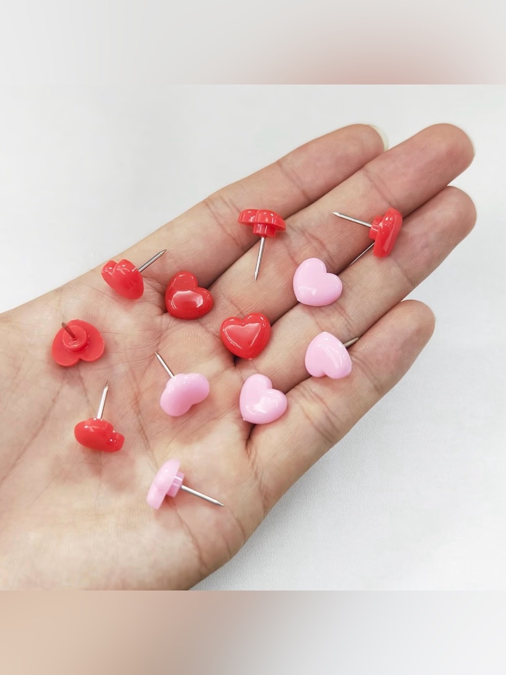 50 Heart Shaped Push Pins Thumb Tacks Pink Red Office Decor NWOT